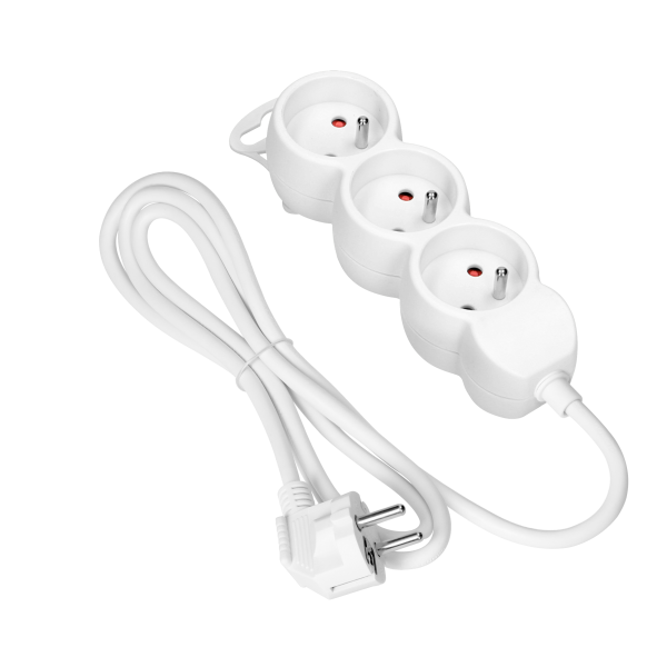 Przedłużacz 3x2P+Z,1,4m, 3x1mm², biały Przedłużacz 3x2P+Z,1,4m, 3x1mm², biały