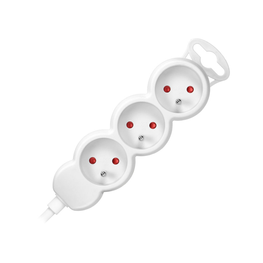 Extension sockets 3x2P+E, 1.4m, H05VV-F, 3x1mm2, biały