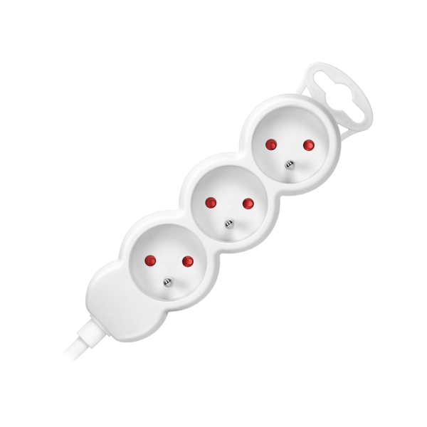 Extension sockets 3x2P+E, 1.4m, H05VV-F, 3x1mm2, biały Extension sockets 3x2P+E, 1.4m, H05VV-F, 3x1mm2, biały