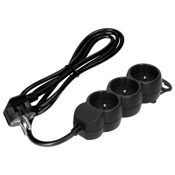 Extension sockets 3x2P+E, 1.4m, H05VV-F, 3x1mm2, czarny Extension sockets 3x2P+E, 1.4m, H05VV-F, 3x1mm2, czarny