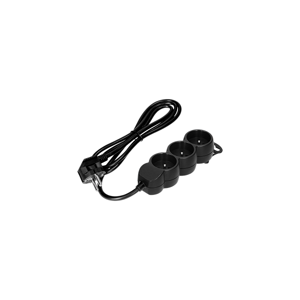 Przedłużacz 3x2P+Z,1,4m, 3x1mm², czarny Przedłużacz 3x2P+Z,1,4m, 3x1mm², czarny