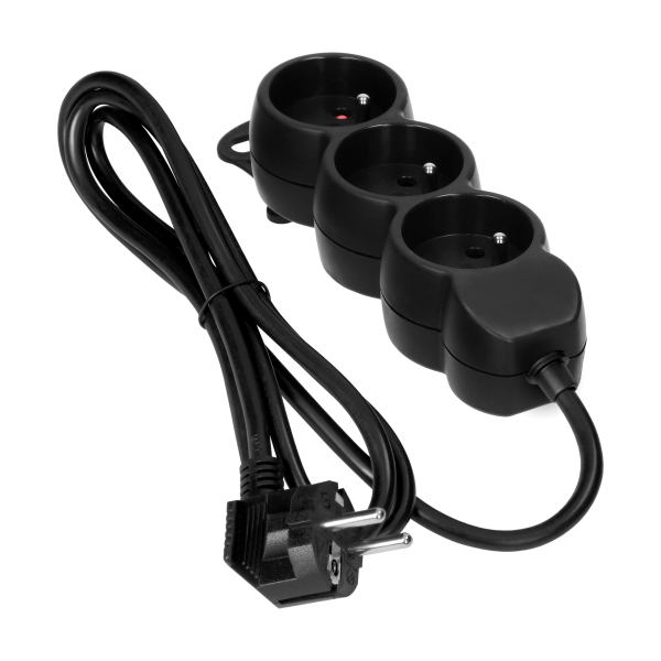 Extension sockets 3x2P+E, 1.4m, H05VV-F, 3x1mm2, czarny Extension sockets 3x2P+E, 1.4m, H05VV-F, 3x1mm2, czarny