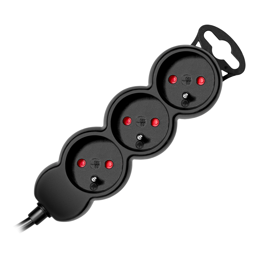 Extension sockets 3x2P+E, 1.4m, H05VV-F, 3x1mm2, czarny