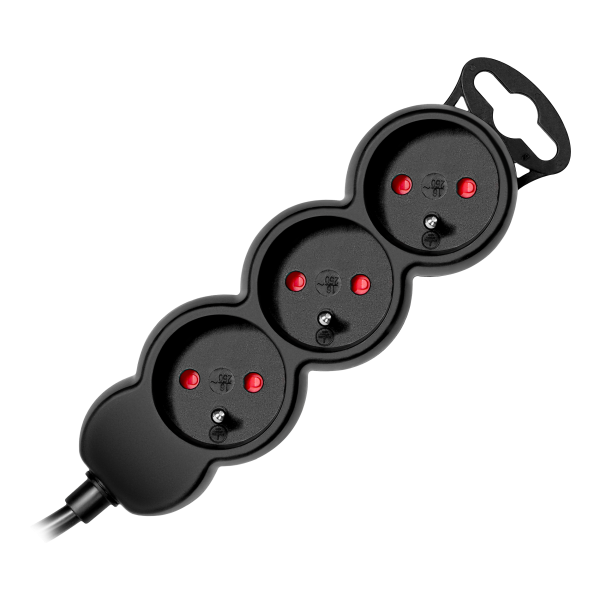 Extension sockets 3x2P+E, 1.4m, H05VV-F, 3x1mm2, czarny Extension sockets 3x2P+E, 1.4m, H05VV-F, 3x1mm2, czarny
