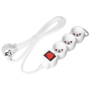 Extension sockets 3x2P+E, ON/OFF, 1.4m, H05VV-F, 3x1mm2, biały