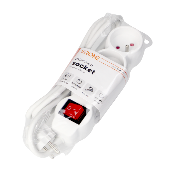 Przedłużacz 3x2P+Z,ON/OFF,1,4m, 3x1mm², biały Przedłużacz 3x2P+Z,ON/OFF,1,4m, 3x1mm², biały