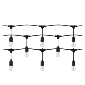 Lighting garland  - 15m long, IP44, black + 15 LED bulbs 1W E27, 3000K + 1 free bulb