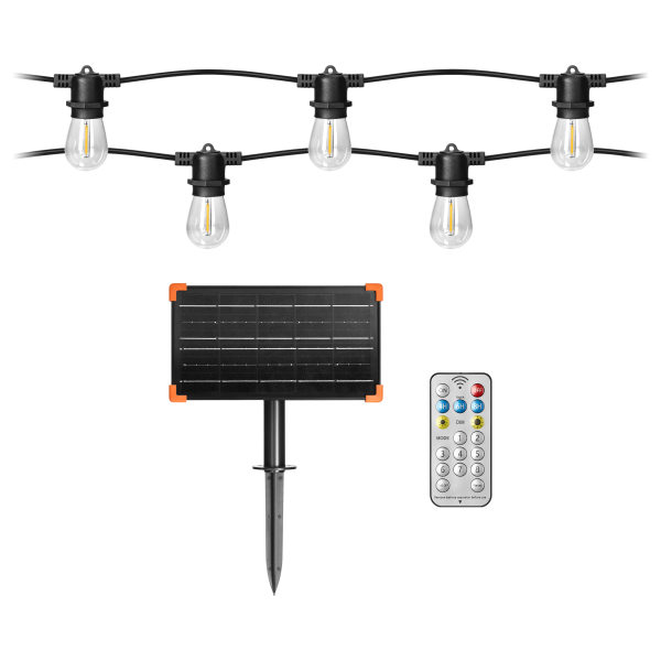 Solar lighting garland  - 10 m long + 10 LED bulbs 0,1W E27, 3000K + 1 free bulb Solar lighting garland  - 10 m long + 10 LED bulbs 0,1W E27, 3000K + 1 free bulb