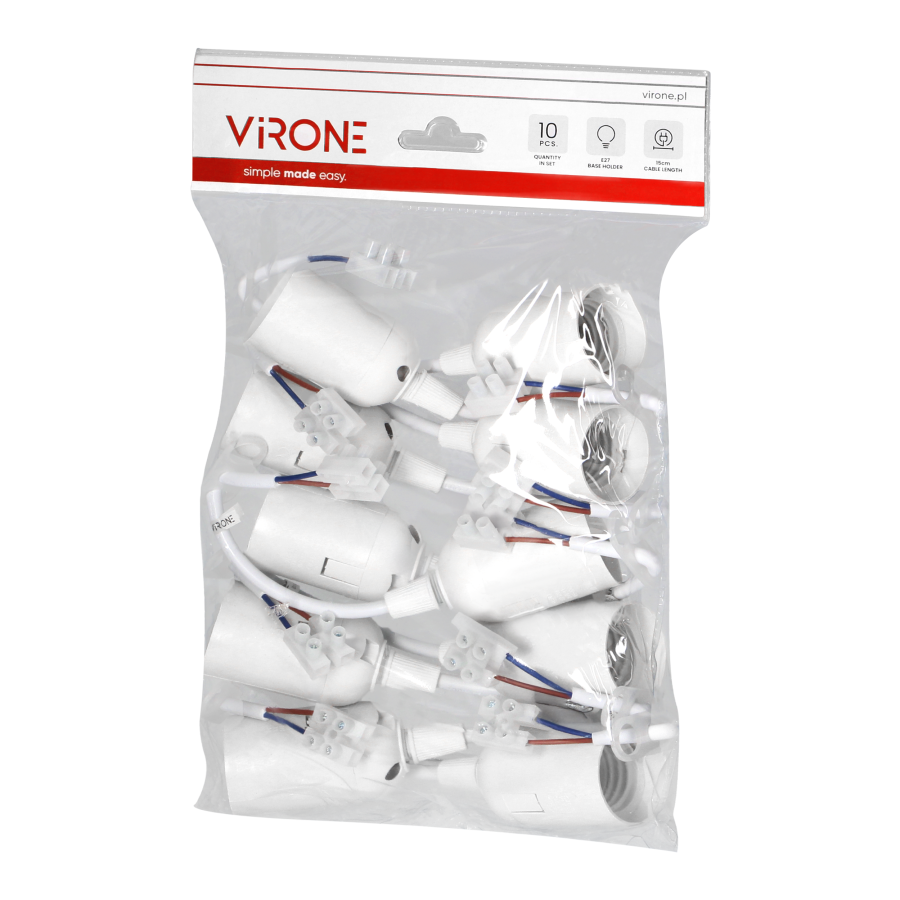 Cord-grip lampholder E27, white, set of 10pcs