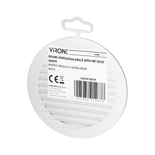 Kratka okrągła z siatką Ø100, biała