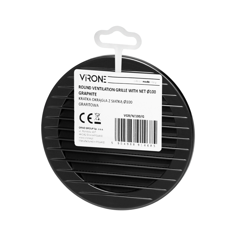Round ventilation grille with net Ø100, graphite