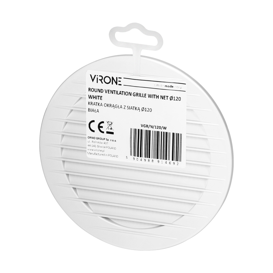 Round ventilation grille with net Ø120, white