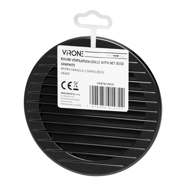Round ventilation grille with net Ø150, graphite Round ventilation grille with net Ø150, graphite