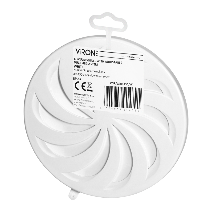 Round ventilation grille with lock Ø80-150, white