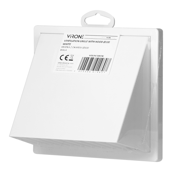 Kratka z okapem Ø100, biała