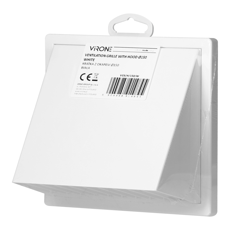 Kratka z okapem Ø150, biała