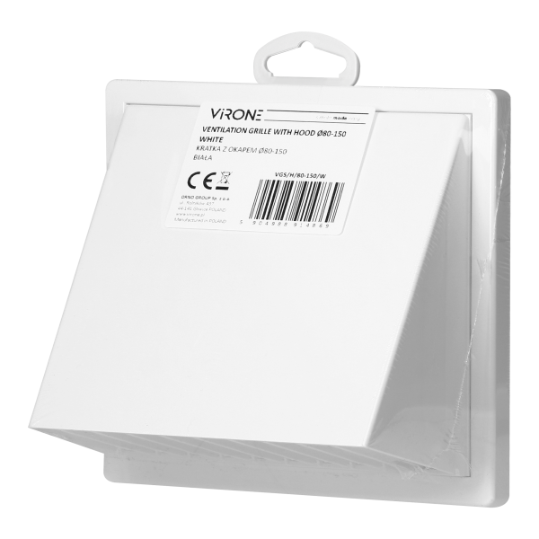 Kratka z okapem Ø80-150, biała Kratka z okapem Ø80-150, biała