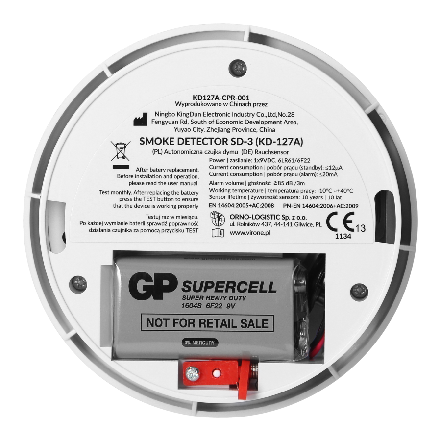 Smoke detector, 1x9V DC