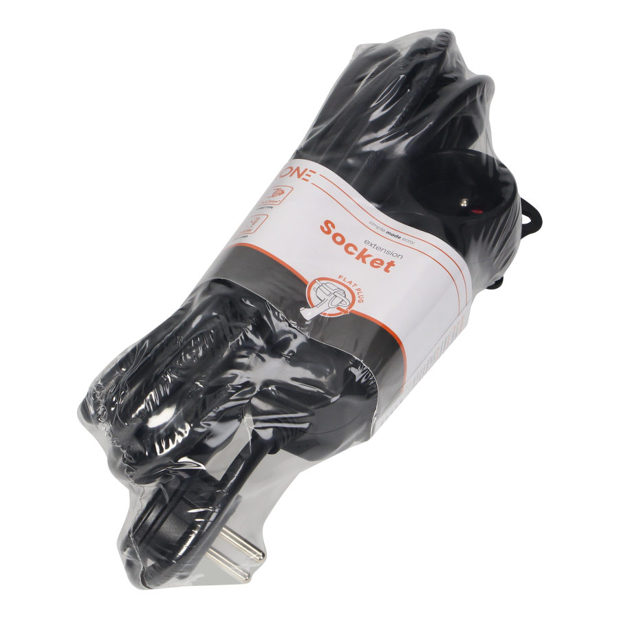 Extension socket 3x 2P+E , 5m  H05VV-F 3x1.5mm2, Imax = 16A, black