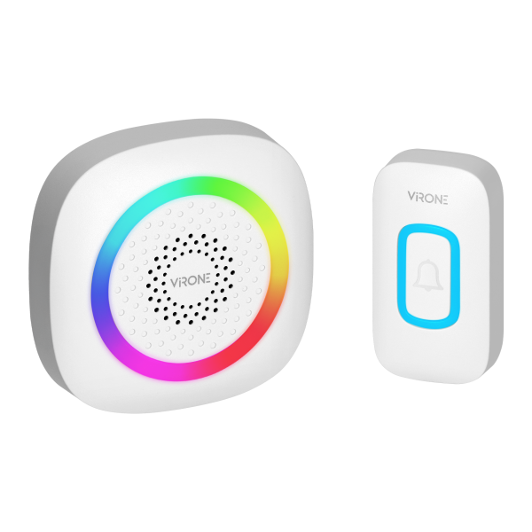 PELA DC, wireless battery-powered doorbell, learning system, 60 sounds, LED RGB, 300m, white