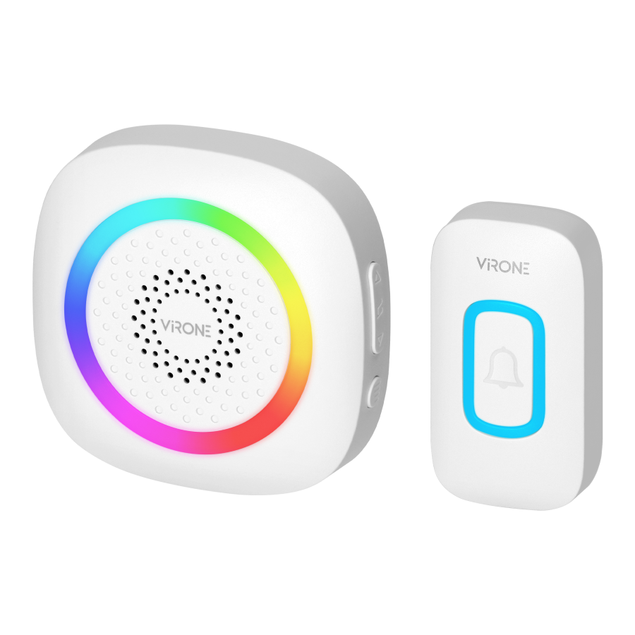 PELA DC, wireless battery-powered doorbell, learning system, 60 sounds, LED RGB, 300m, white