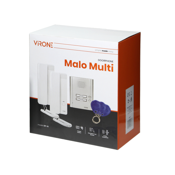 Zestaw domofonowy dwurodzinny, podtynkowy z czytnikiem breloków zbliżeniowych, MALO MULTI