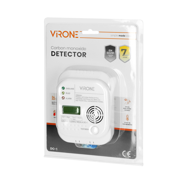 Battery-operated carbon monoxide detector with TEST button, 7 years service life-time Battery-operated carbon monoxide detector with TEST button, 7 years service life-time