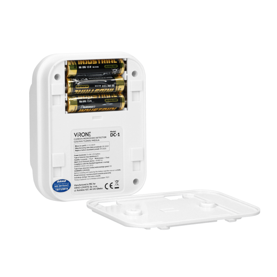 Battery-operated carbon monoxide detector with TEST button, 7 years service life-time
