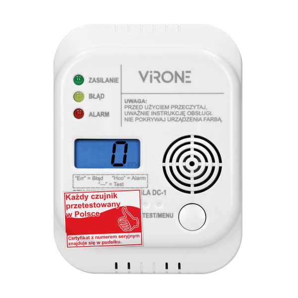 Battery operated carbon monoxide detector with TEST button - with certificate "Tested in Poland" Battery operated carbon monoxide detector with TEST button - with certificate "Tested in Poland"