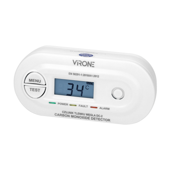Battery-operated carbon monoxide detector with TEST button, 10 years service life-time
