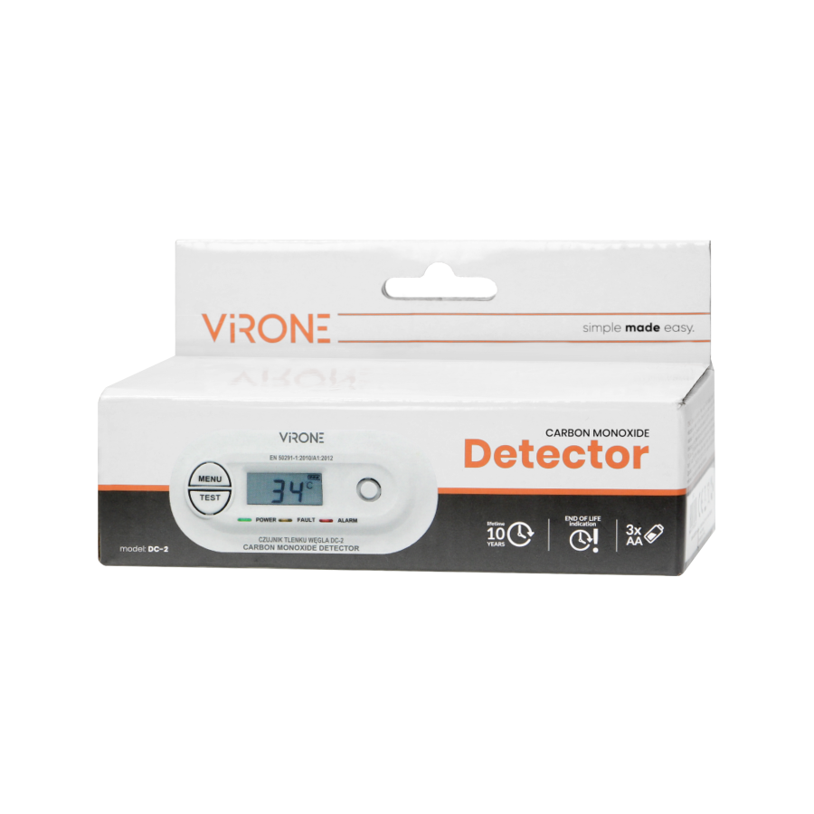 Battery-operated carbon monoxide detector with TEST button, 10 years service life-time