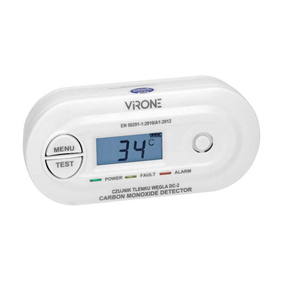 Battery-operated carbon monoxide detector with TEST button, 10 years service life-time