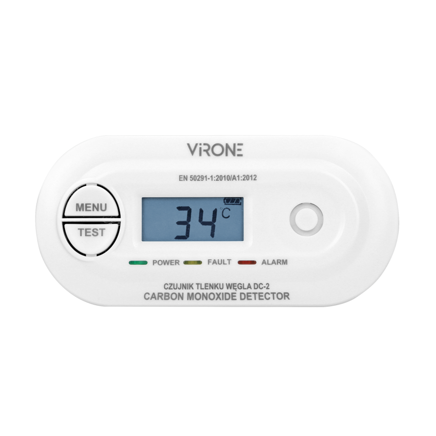 Battery-operated carbon monoxide detector with TEST button, 10 years service life-time