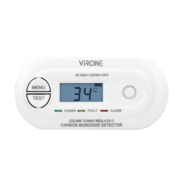 Battery-operated carbon monoxide detector with TEST button, 10 years service life-time
