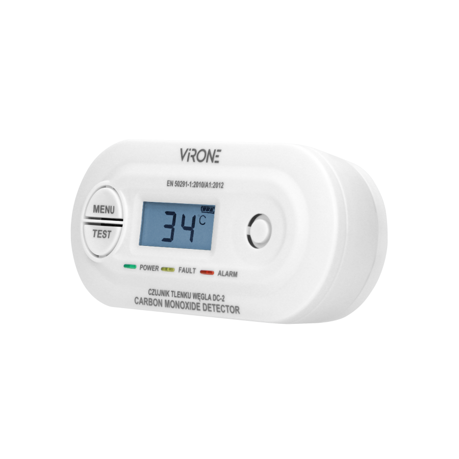 Battery-operated carbon monoxide detector with TEST button, 10 years service life-time