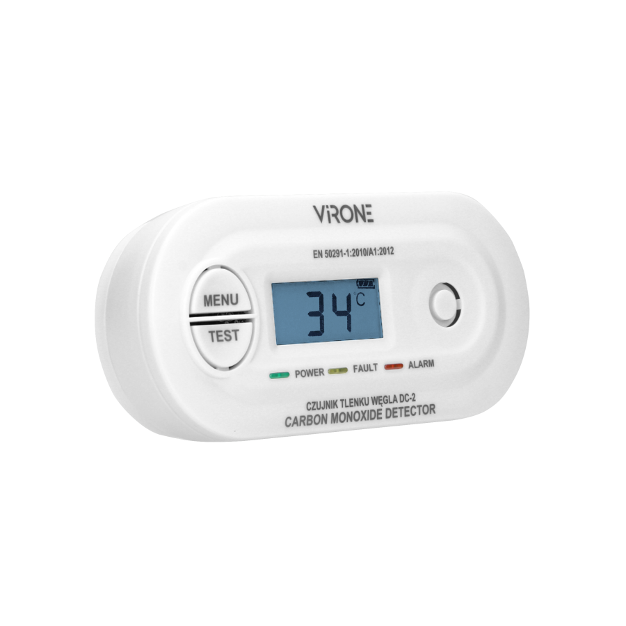 Battery-operated carbon monoxide detector with TEST button, 10 years service life-time