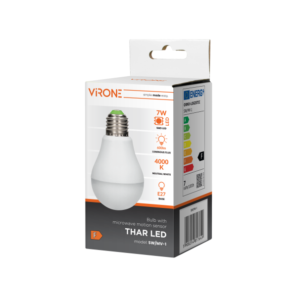 THAR LED 7W A60, bulb with microwave motion sensor, 600lm, 4000K, E27