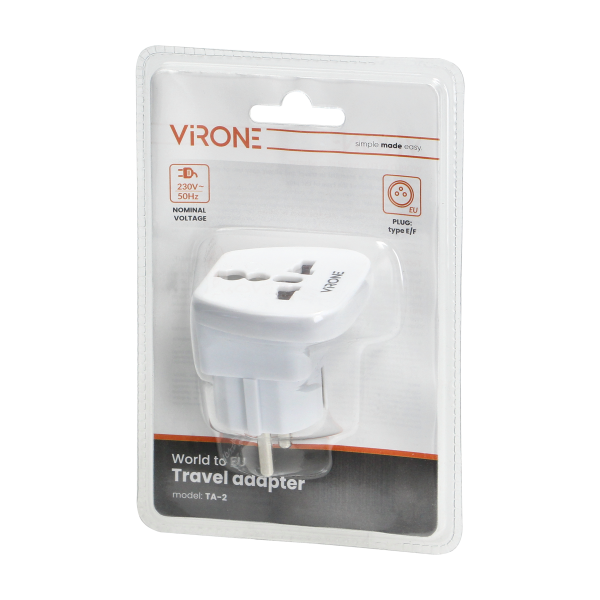 Adapter podróżny - World to EU, 230V/10A, biały