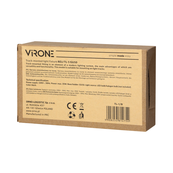 RELI TL-1 GU10 Oprawa oświet. na szynę, max 35W, czarna