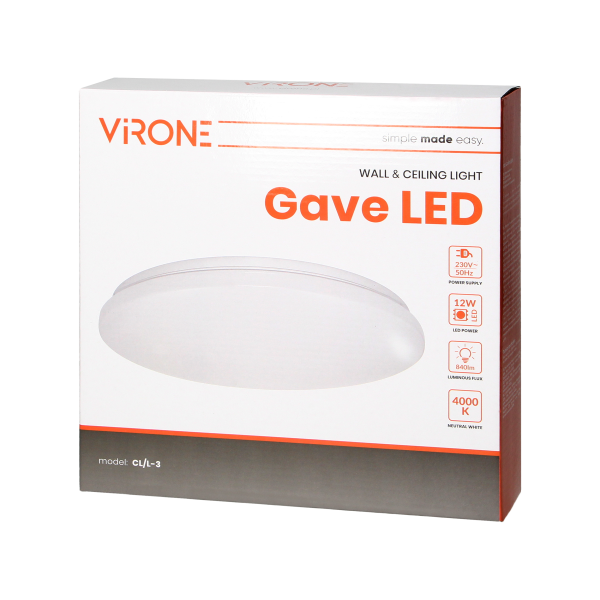 GAVE LED 12W plafoniera oświetleniowa, 840lm, IP20, 4000K