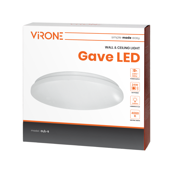 GAVE LED 24W wall and ceiling light, 1680lm, IP20, 4000K