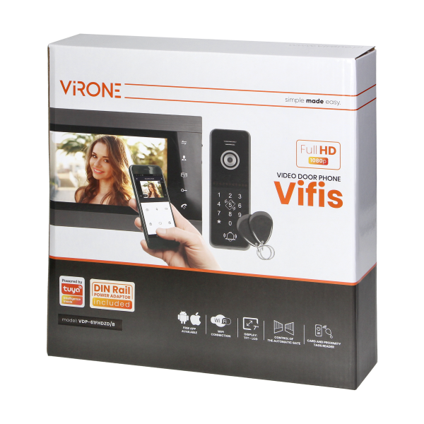 VIFIS Full HD zestaw wideodomofonowy  z kamerą Full HD (bezsłuchawkowy , szyfrator, czytnik zbliżeniow, sterowanie z aplikacji, 