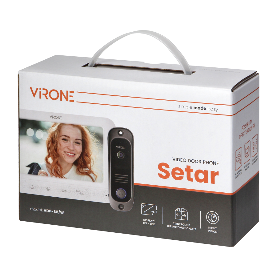Zestaw wideodomofonowy bezsłuchawkowy, monitor 7" LCD, interkom biały, SETAR