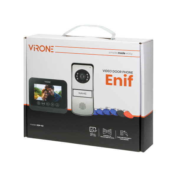 Zestaw wideodomofonowy bezsłuchawkowy, kolor, 4,3" LCD,  z czytnikiem breloków zbliżeniowych, czarny, ENIF RFID