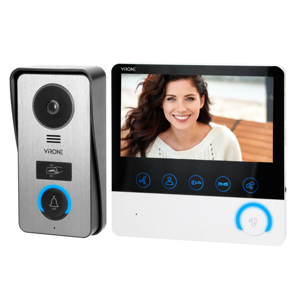 Bezsłuchawkowy zestaw wideo domofonowy CETI, monitor 7" z kartą pamięci TF, czytnikiem kart i breloków, IP44