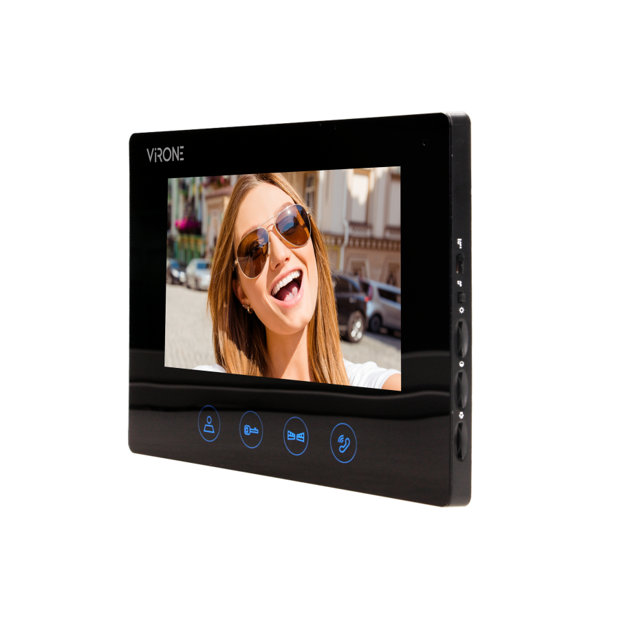 Multicolor, LCD 7" video monitor, handset-free, with gate opening function, for the extension of PLUTON series, black