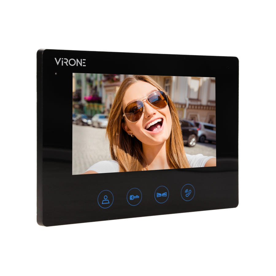 Multicolor, LCD 7" video monitor, handset-free, with gate opening function, for the extension of PLUTON series, black