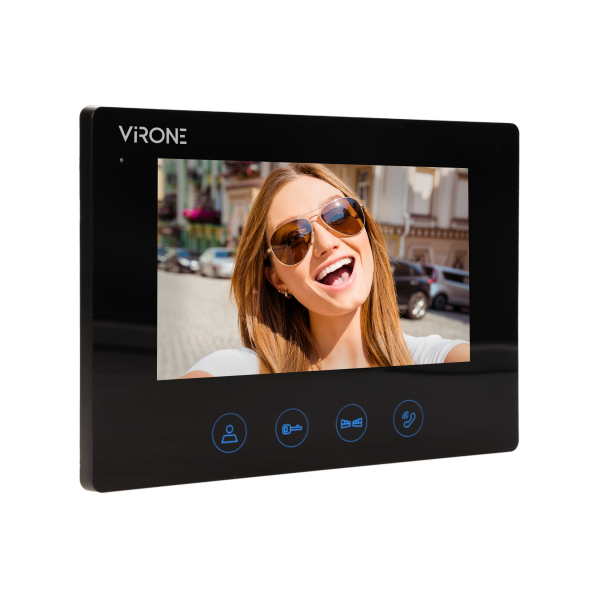 Multicolor, LCD 7" video monitor, handset-free, with gate opening function, for the extension of PLUTON series, black