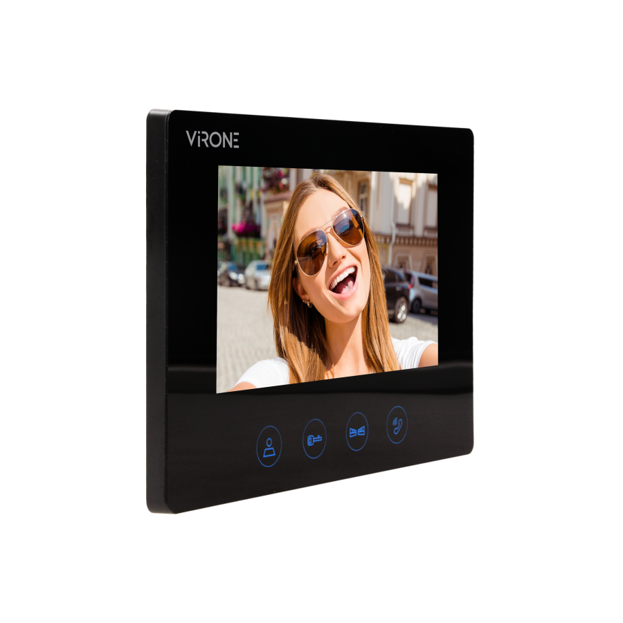 Multicolor, LCD 7" video monitor, handset-free, with gate opening function, for the extension of PLUTON series, black