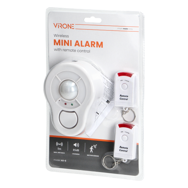 Ceiling wireless mini alarm with an in-built siren and remote control unit, 5m, battery operated